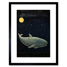 Whale Breach at Full Moon Reach for Stars 9x7" Black Framed Wall Art Print
