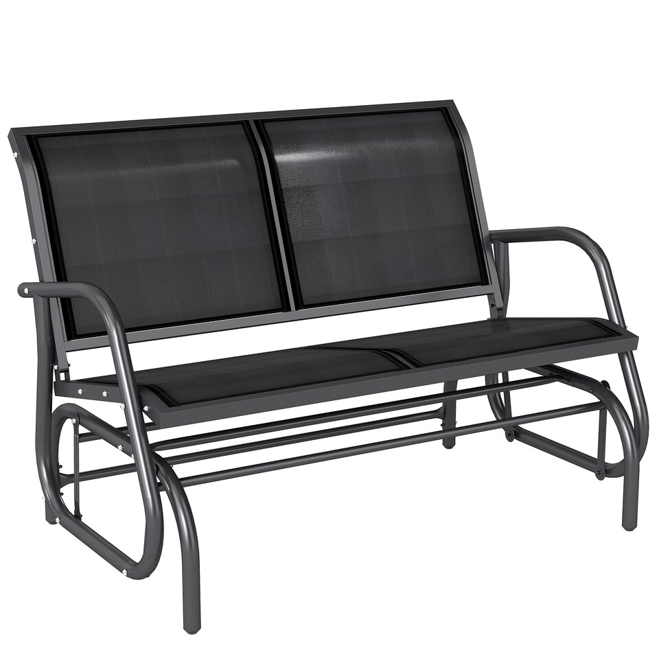 image 1 of Outsunny 2Person Outdoor Glider Bench Patio Double Swing Gliding Chair Loveseat wPower Coated Steel Frame for Garden Patio Porch, Black