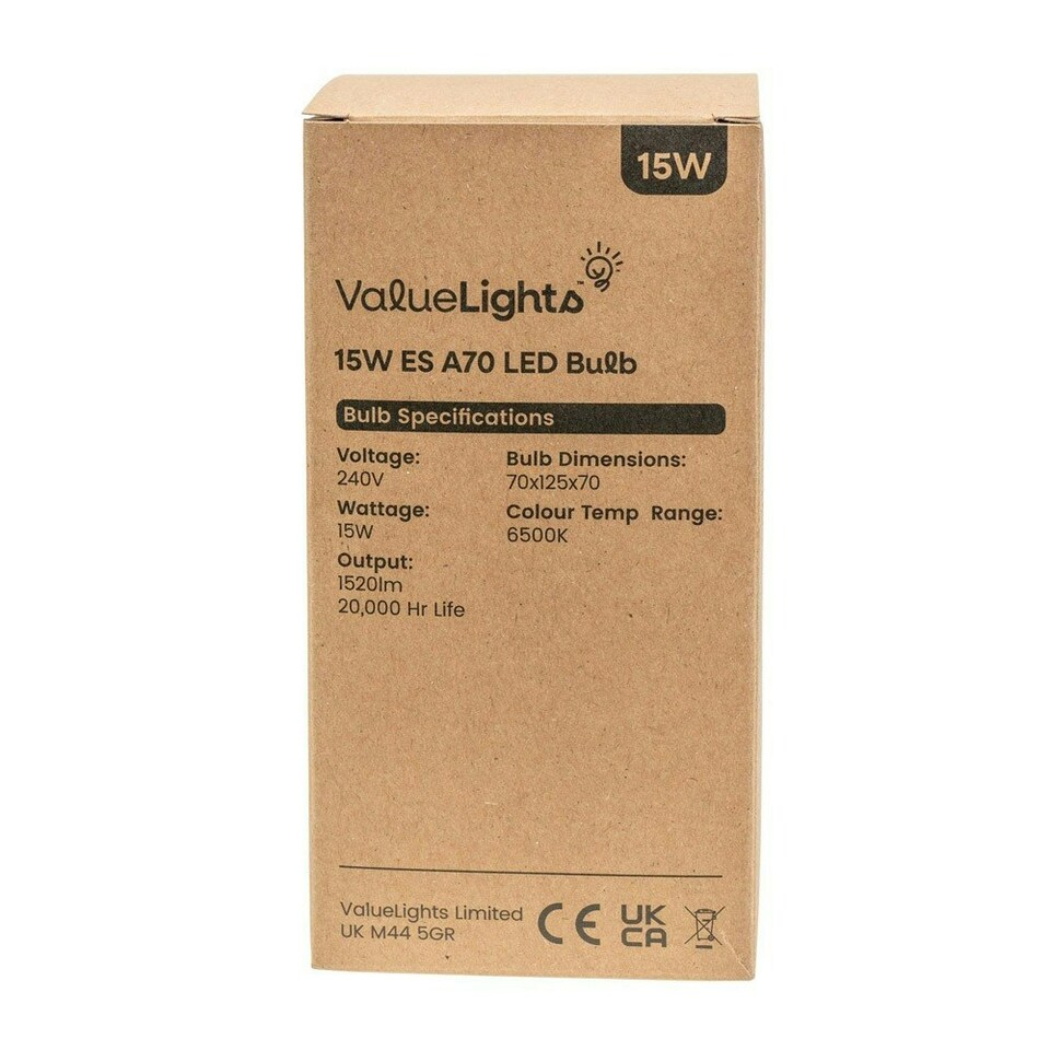 image 1 of ValueLights 6 Pack E27 White Plastic GLS LED 15W Cool White 6500K 1520lm Light Bulb