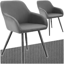 Dining Chair Marilyn - corduroy look, upholstered, armchair, continuous backrest - Set of 2 Grey | Grey/Black