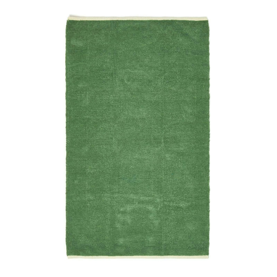 image 1 of Homescapes Dark Olive 100% Cotton Plain Chenille Rug with Natural Trim - 45 x 70 cm Green | 45 x 70 cm