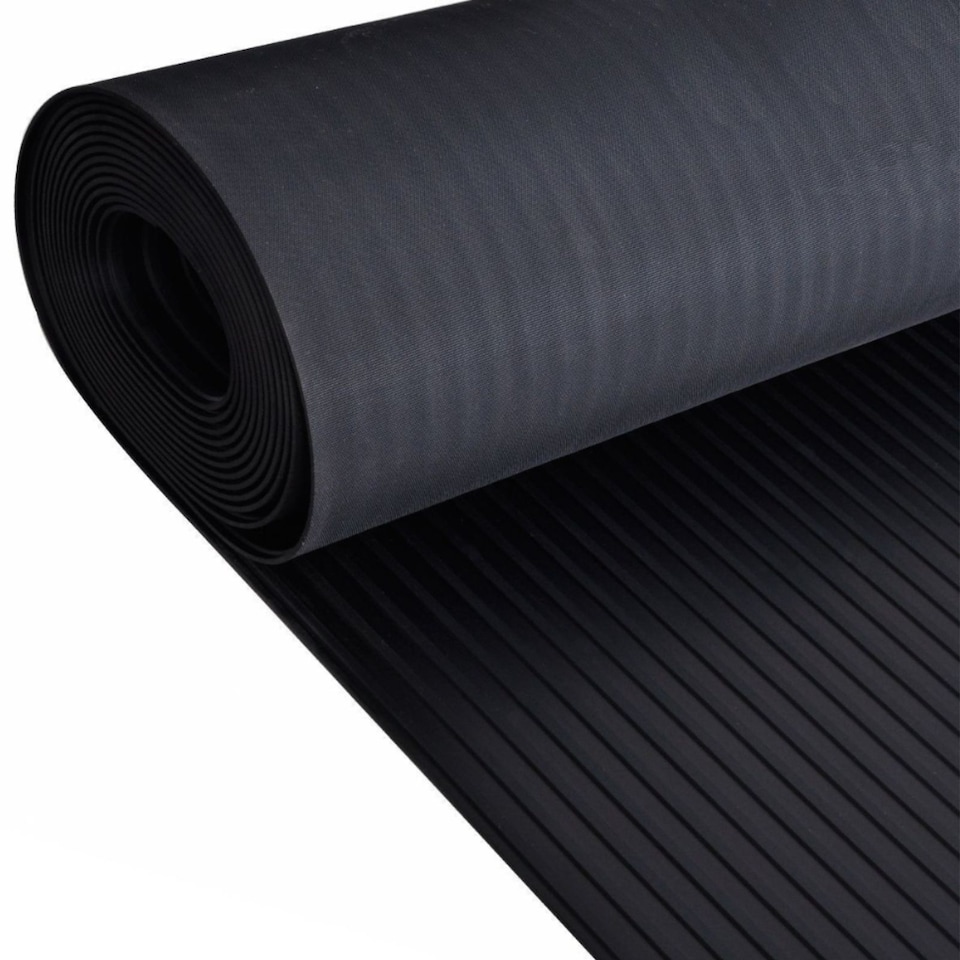 image 1 of Rubber Flooring Matting - 1m x 2m x 3mm - Wide Ribbed Pattern - Workshop Garage Shed Van Non-Slip