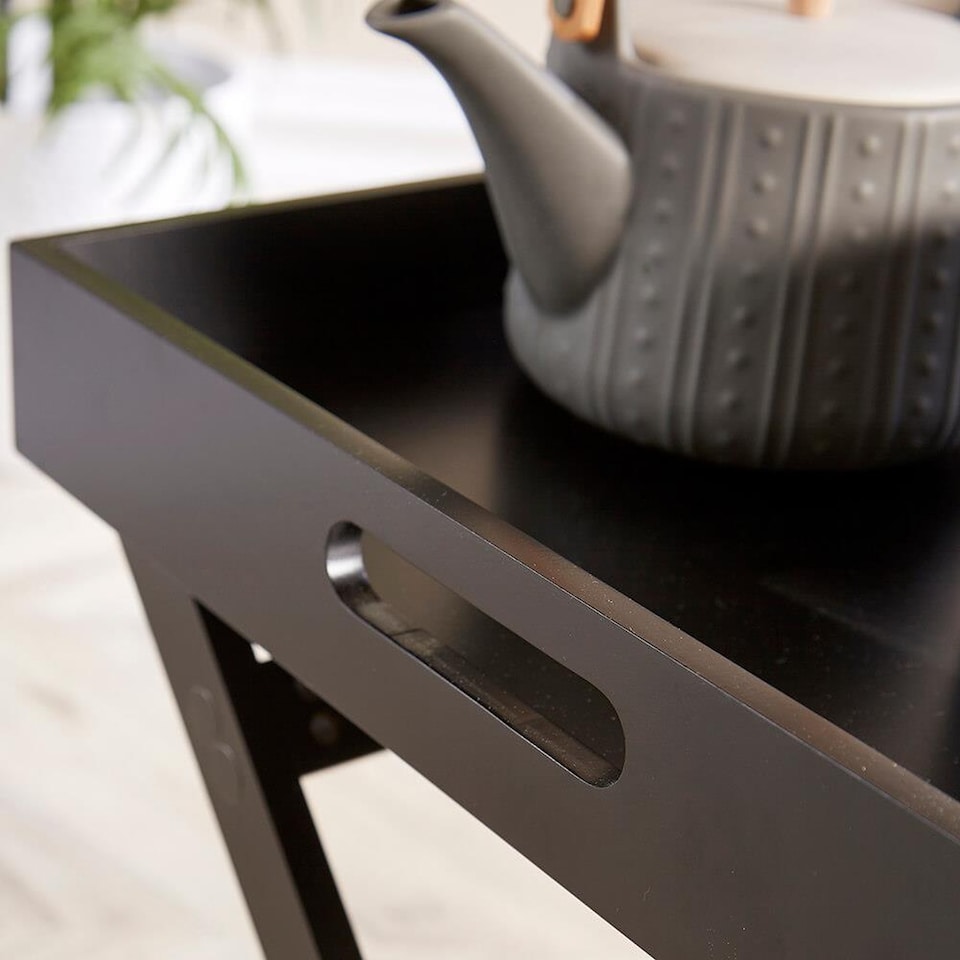 image 1 of Folding Butlers Side Table Portable Wooden Food Serving Tray | Black