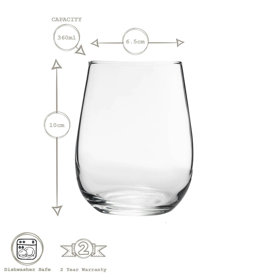 image 1 of LAV Gaia Stemless White Wine Glasses - 360ml - Clear - Pack of 6 Clear