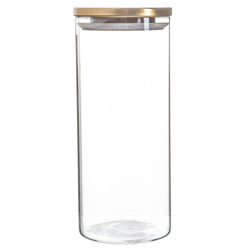 image 1 of Argon Tableware Glass Storage Jars with Metal Lids - 1.5 Litre - Gold - Pack of 6