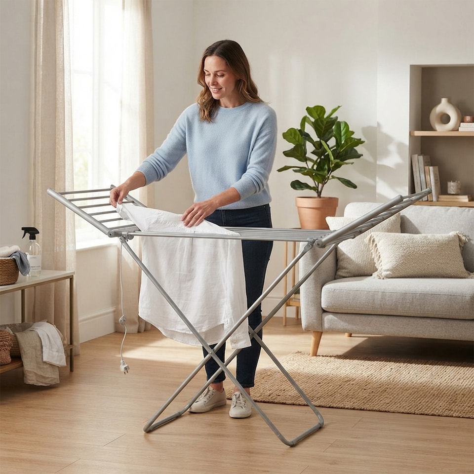 image 1 of Alivio Foldable Clothes Drying Rack with Extendable Wings, Portable Indoor & Outdoor Laundry Airer