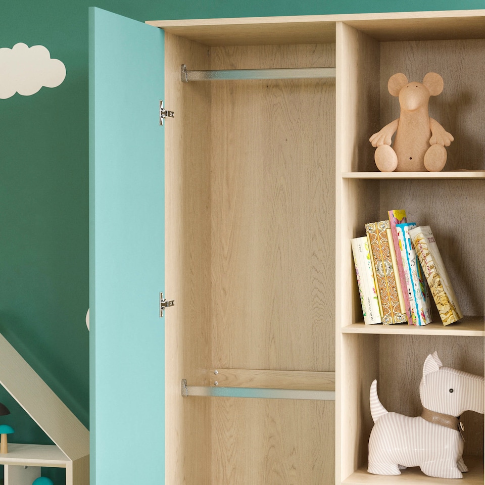 image 1 of Junior Vida Neptune 1 Door Wardrobe 5 Shelves & Clothes Rail, Blue & Oak
