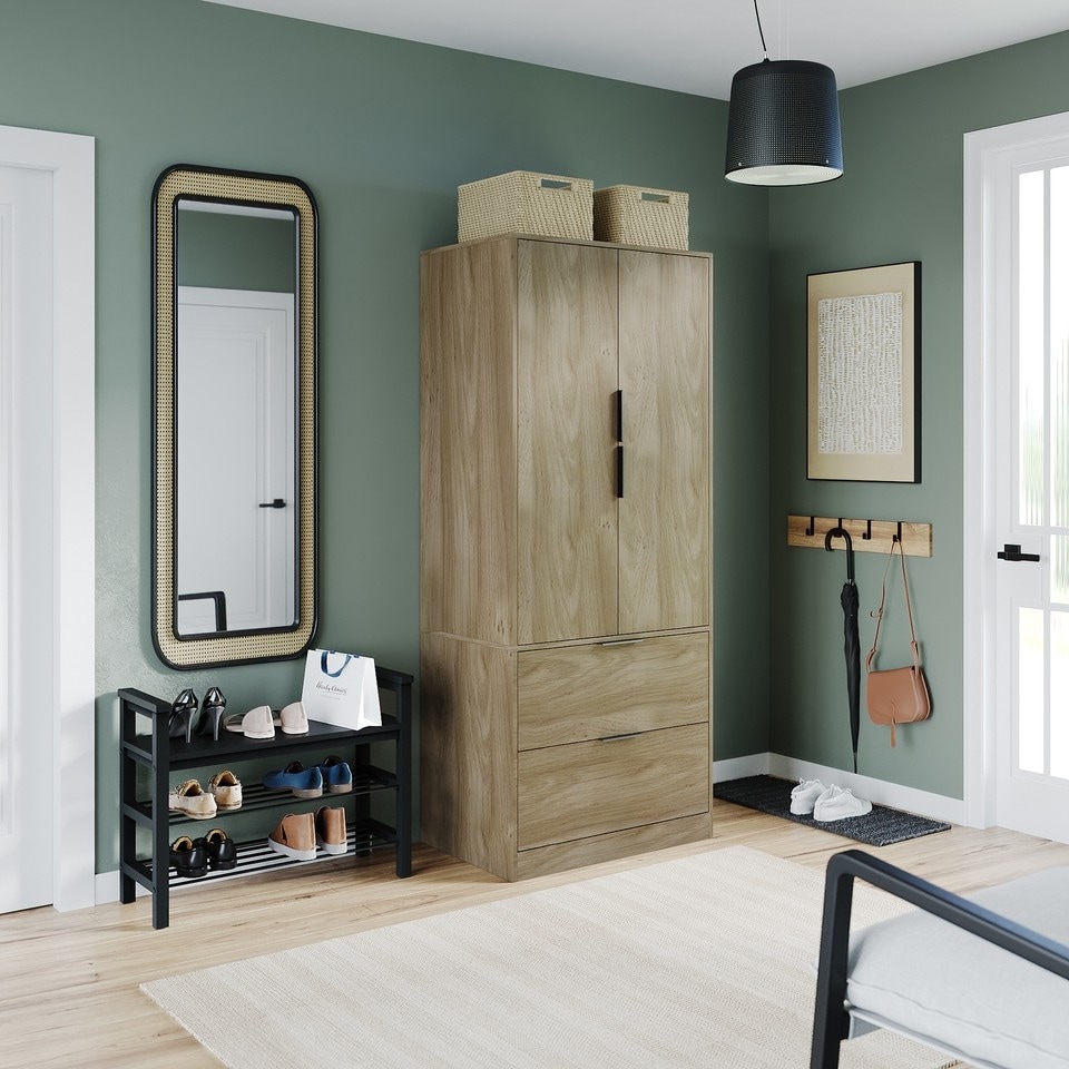 image 1 of FUJI 2 Door 2 Drawer Minimalist Bedroom Wardrobe Storage & Hanging Rail 180cm | Multi | Oak | 1