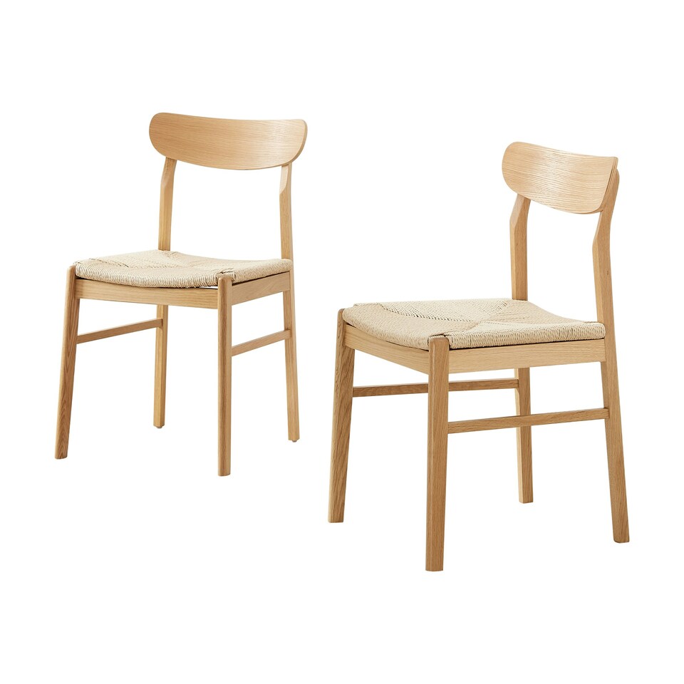 image 1 of Furniturebox Bonnie 2x Oak and Veneer Wooden Rope Dining Chairs