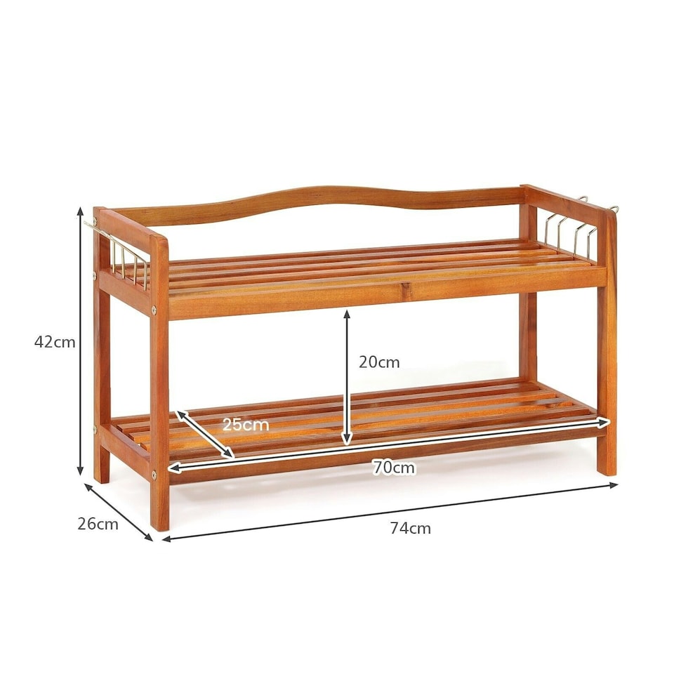 image 1 of COSTWAY 2-Tier Wood Shoe Rack Solid Shoe Storage Shelf Brown