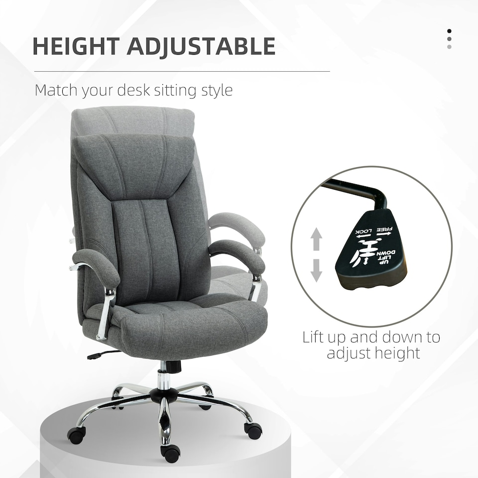 image 1 of Vinsetto High Back Home Office Chair Swivel Linen Fabric Desk Armchair, Grey