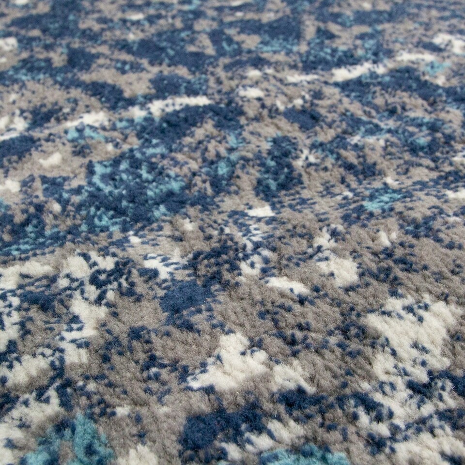 image 1 of KUKOON Navy Blue Grey Floral Traditional Bordered Rug 80cm x 150cm Blue