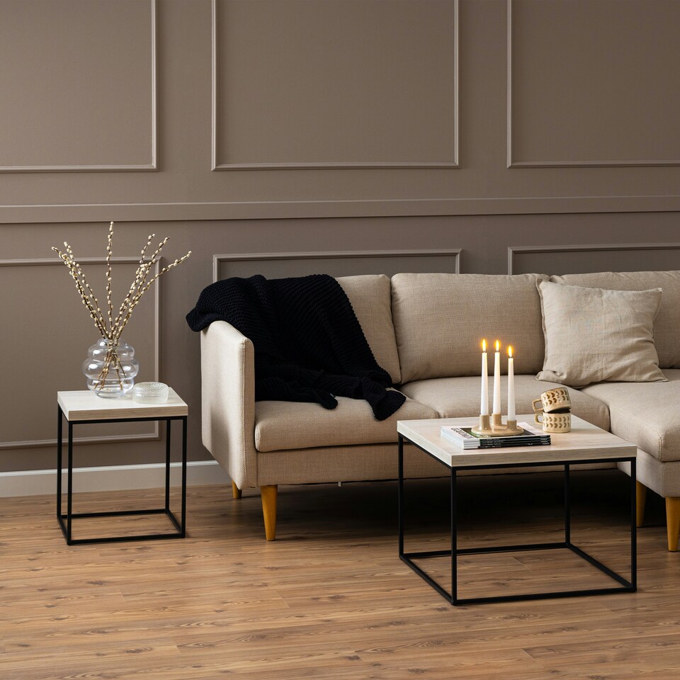 image 1 of Barossa Coffee Table with Light Oak Top & Black Steel Base 40cm
