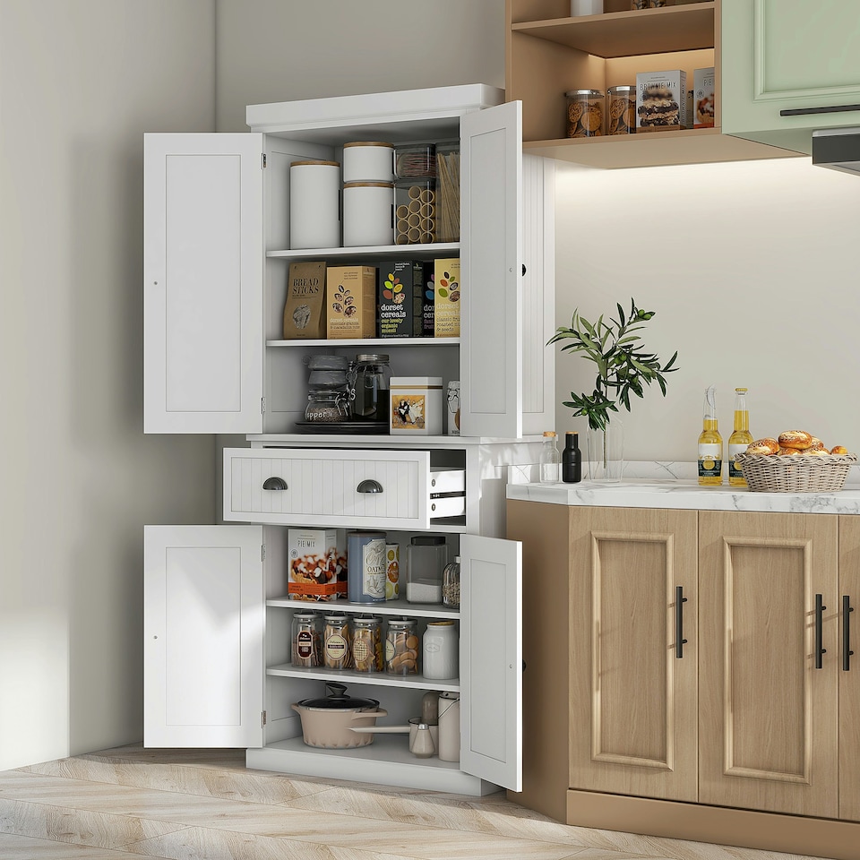 image 1 of HOMCOM Kitchen Storage Cabinet with Drawers, Cupboards and Shelves, White