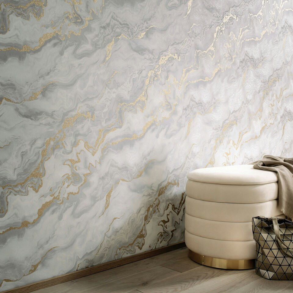 image 1 of Elle Mystic Marble Grey/Gold Wallpaper | Multi