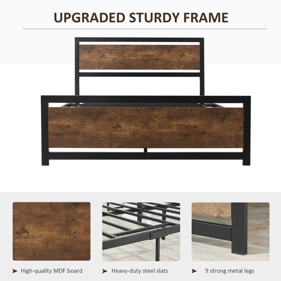 image 1 of HOMCOM Double Size Metal Bed Frame w/ Headboard & Footboard, 144x195x103cm