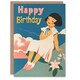 image 1 of Little Girl Pink Clouds Grass Retro Style Child Kids Birthday Card