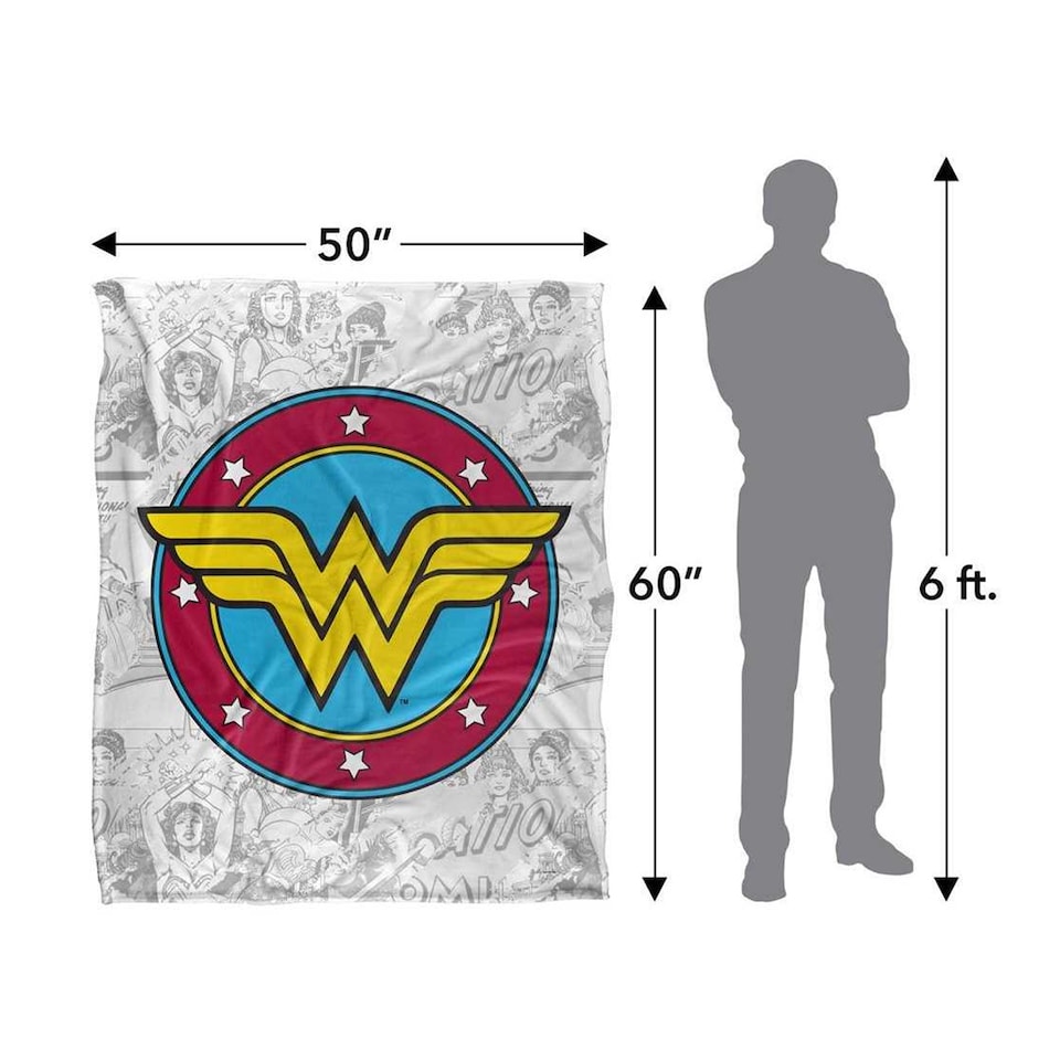 image 1 of Wonder Woman Silky Comic Logo Supersoft Blanket | Grey | Grey/Multicoloured | One Size | 1