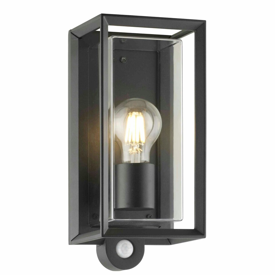 image 1 of Set of 2 Brandon - Black Motion Sensor Outdoor Wall Lights Black | Clear