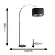 image 5 of ValueLights Louis Black Arched Floor Lamp with Black Drum Metallic Chrome Inner Shade & Bulb | Black