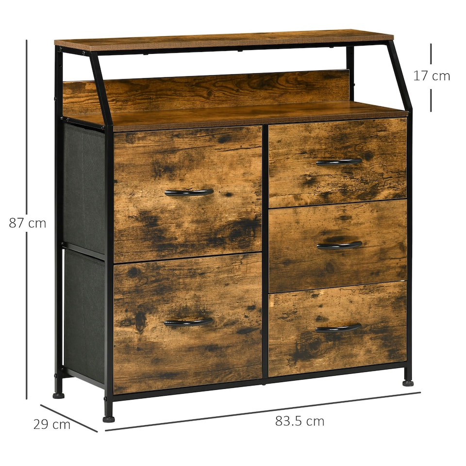 image 1 of HOMCOM Bedroom Chest of Drawers with 5 Fabric Drawers, Open Shelf