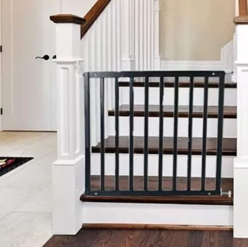 image 1 of Safetots Simply Secure Wooden Gate, 72cm - 79cm, Black, Wooden Stair Gate, Screw Fit Baby Gate, Safety Barrier