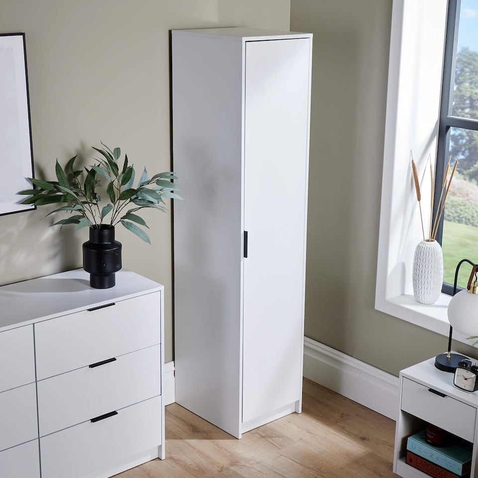 image 1 of Phoenix Wardrobe 1 Door Space Saving Bedroom Home Furniture Clothing Storage Unit | White