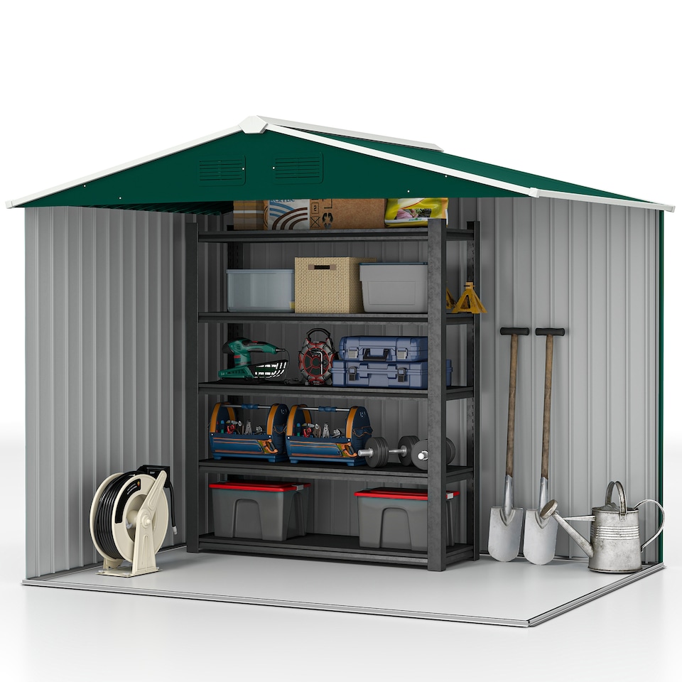 image 1 of Outsunny 7.7 x 5.7ft Metal Garden Shed with Ventilation Slots and Sliding Doors, Galvanised Outdoor Tool Storage House, Green