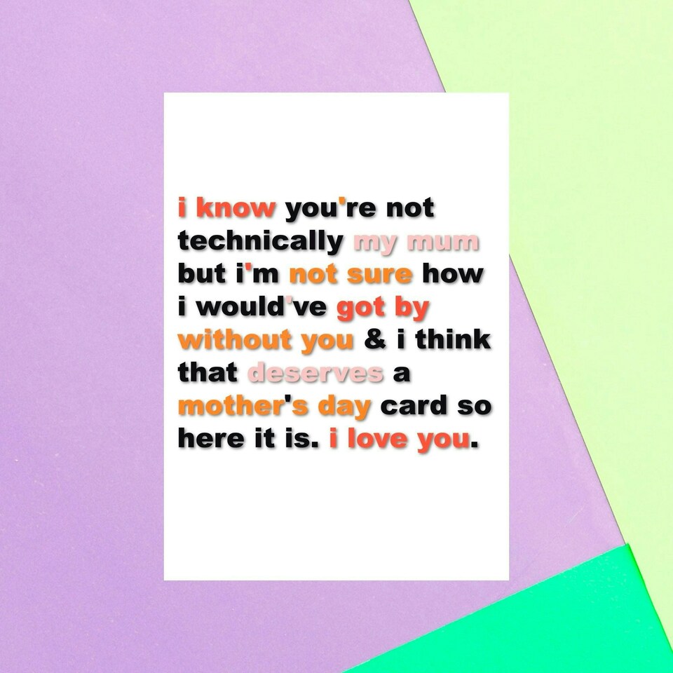 I Know You're Not Technically My Mum Greetings Card
