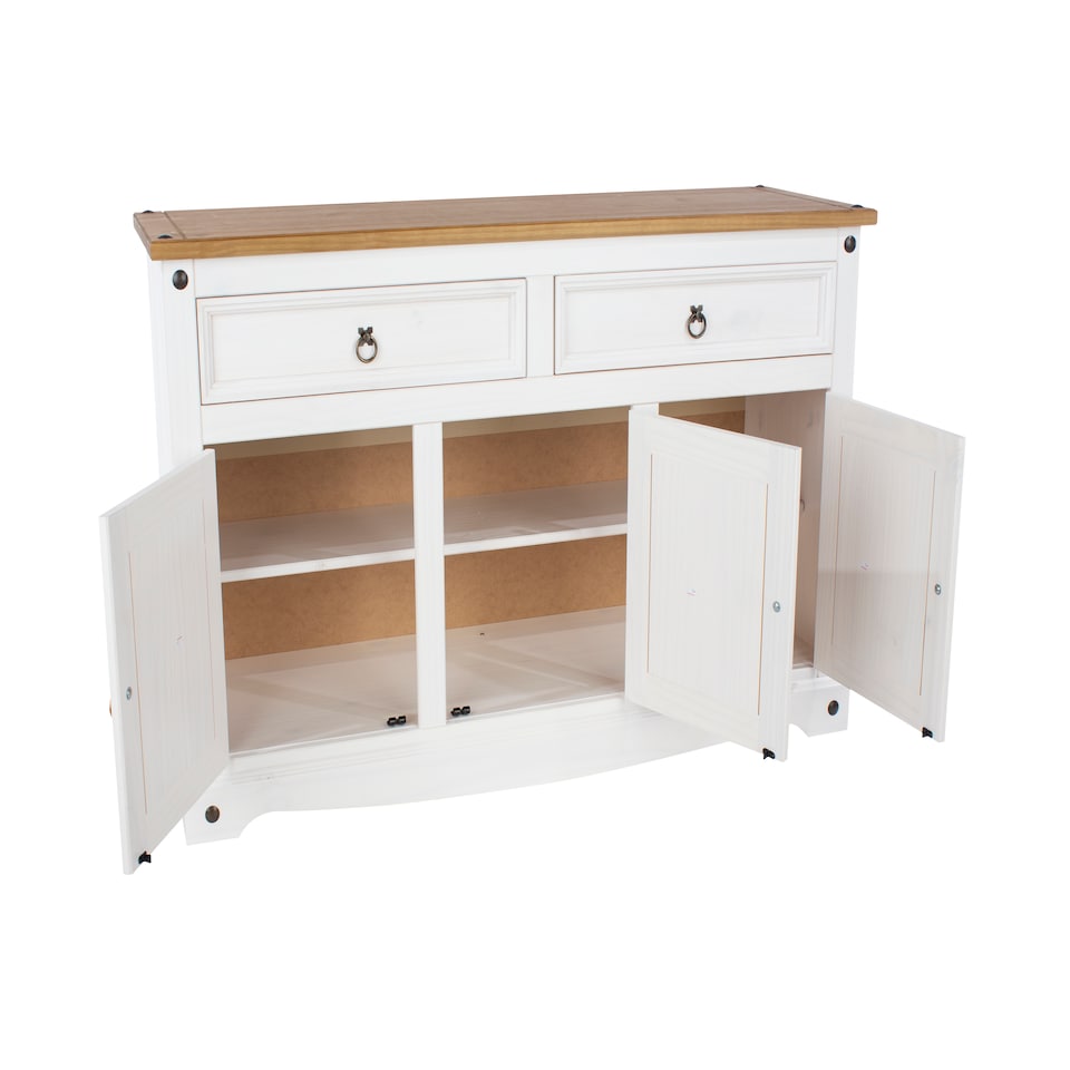image 1 of Corona Premium Medium Sideboard - 2 Wide Drawers and 3 Doors with Adjustable Shelf in Antique, Grey or White Wax | White | White | One Size | 1