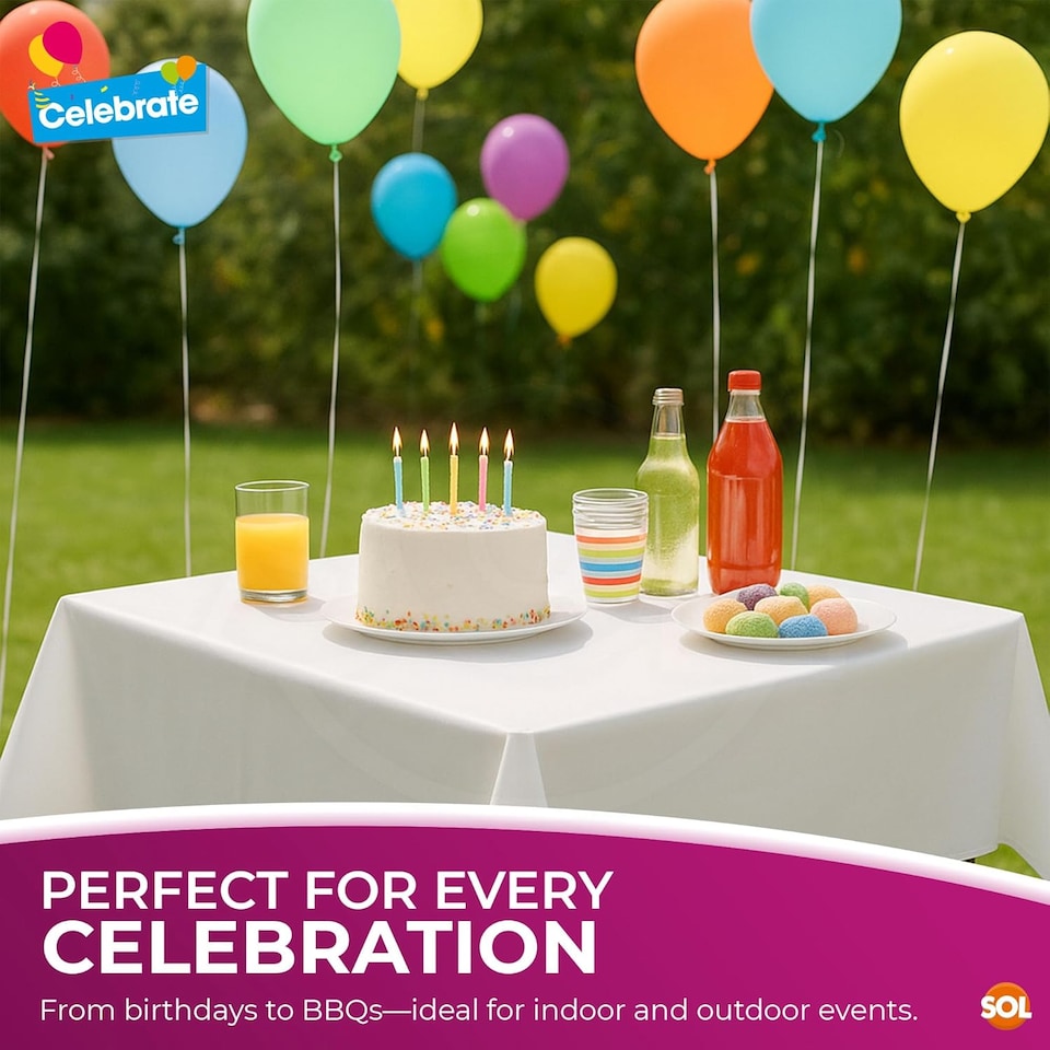 image 1 of 3pk White Tablecloths 121×121cm – Disposable Plastic Party Covers with Heavy Duty Spill Protection for Weddings, Buffets & Events