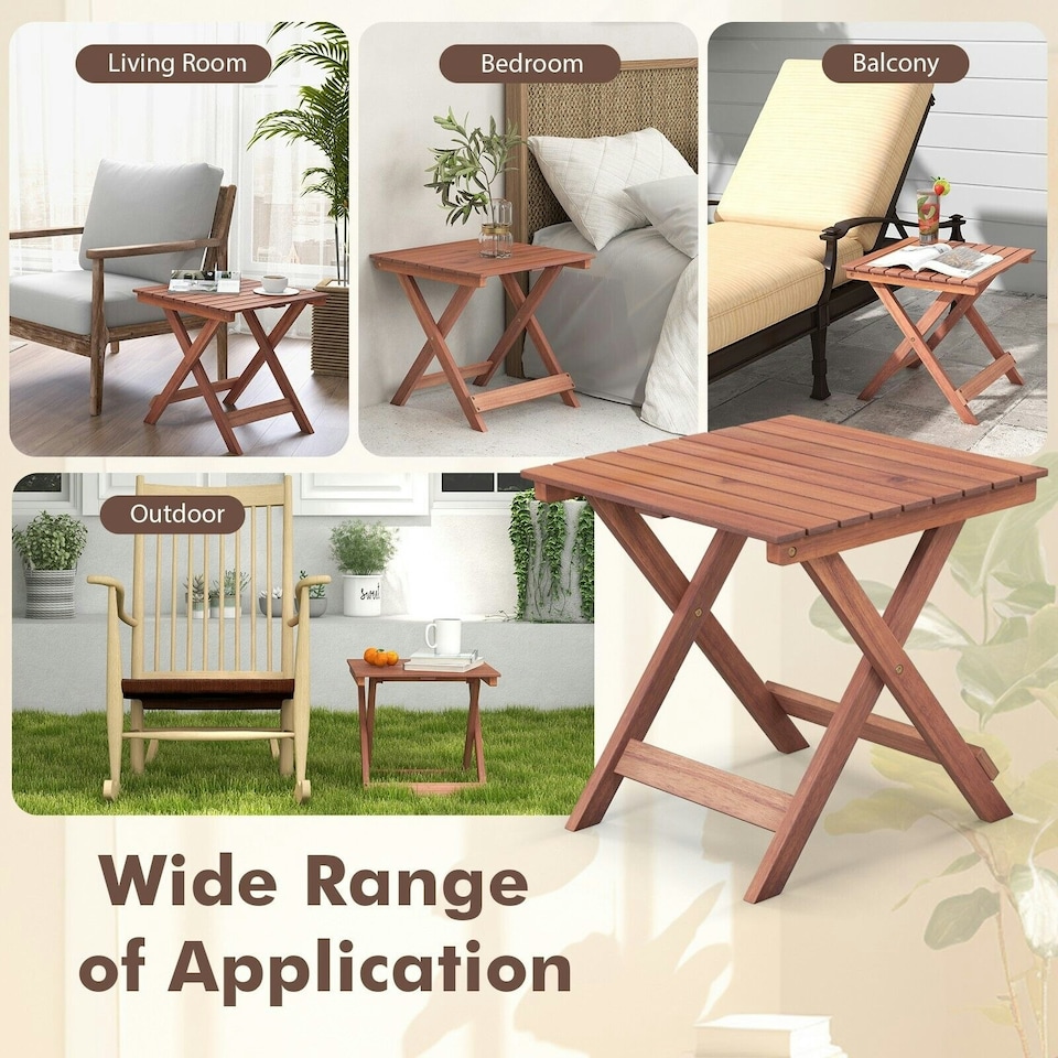 image 1 of COSTWAY Wooden Side Table Folding End Table Slatted Tabletop Brown