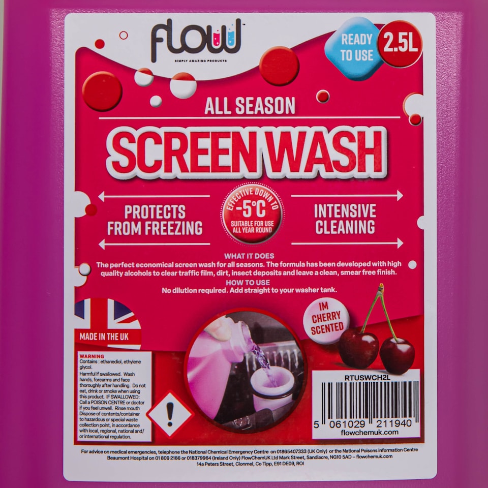 image 1 of 2.5L Cherry Scented Smear Free Windscreen Washer Fluid For All Vehicles