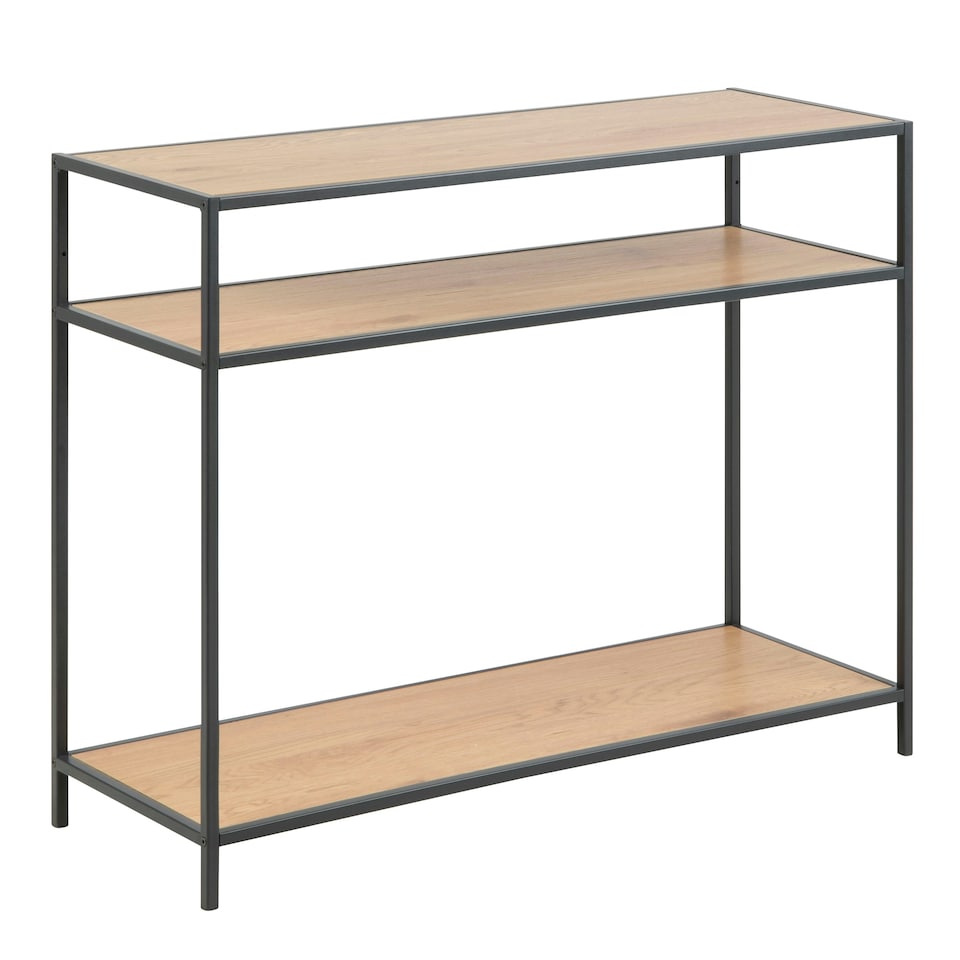 image 1 of Seaford Console Table, 2 Shelves in Black and Oak