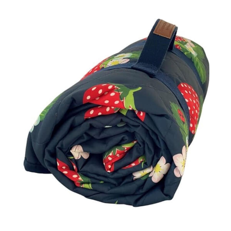 image 1 of Summerhouse by Navigate Strawberries & Cream Premium Quilted Extra Large 200x140cm Family Picnic Rug | Blue