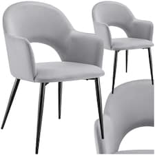 Dining Chair Sasha- padded armchair in velvet look, continuous backrest - Set of 2 Grey | Light Grey