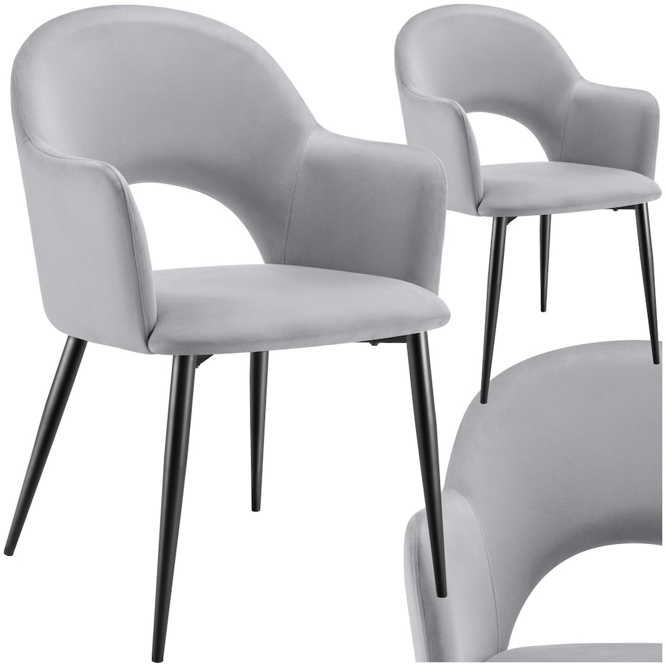 image 1 of Dining Chair Sasha- padded armchair in velvet look, continuous backrest - Set of 2 Grey | Light Grey