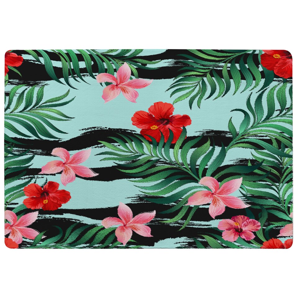 image 1 of Red & Pink Tropical Plants Rug | Multi