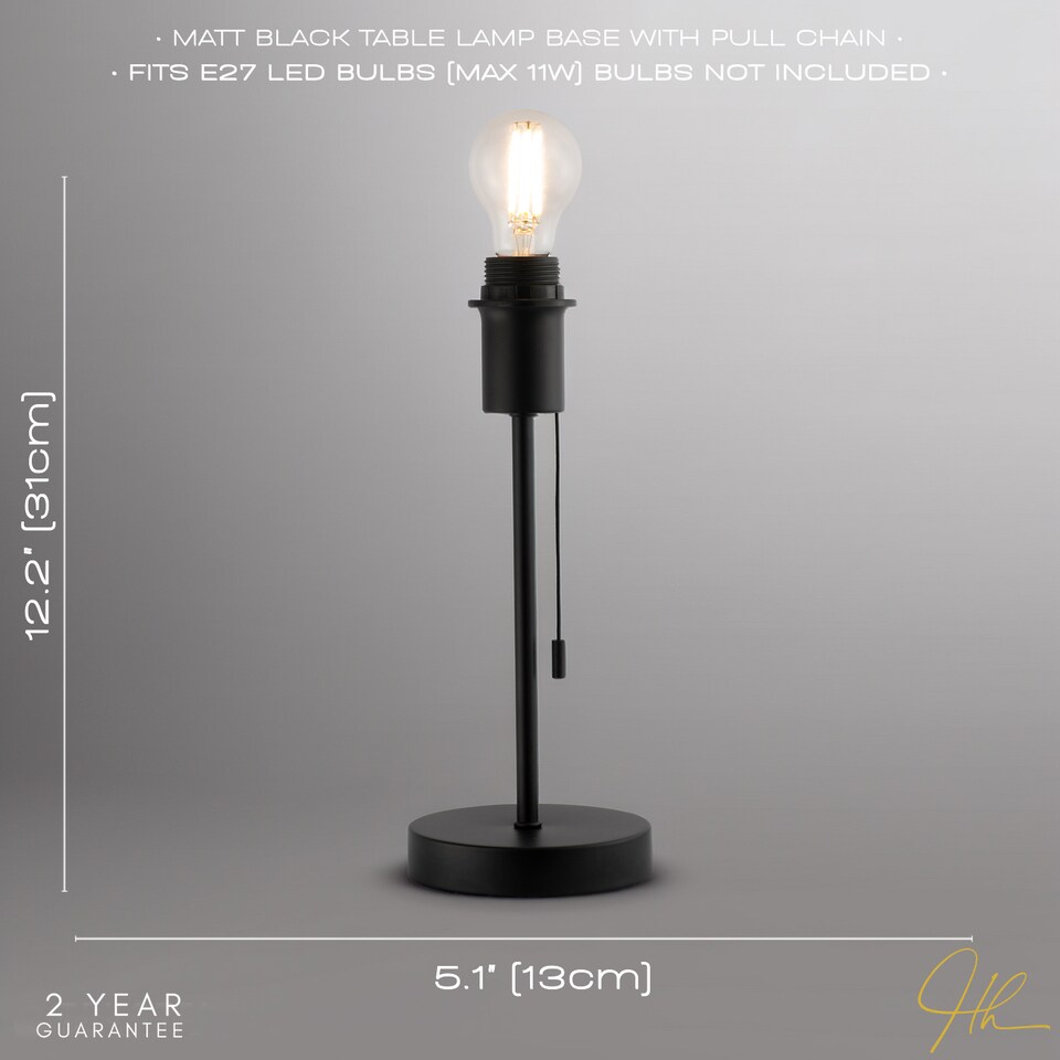 image 1 of Traditional and Classic Table Lamp Base in Matte Black with Pull Cord Switch | Black