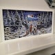 image 1 of 30cm x 60cm Battery Operated Fibre Optic Winter Dogs Watching Santa Sleigh Scene Touch Activated Christmas Canvas