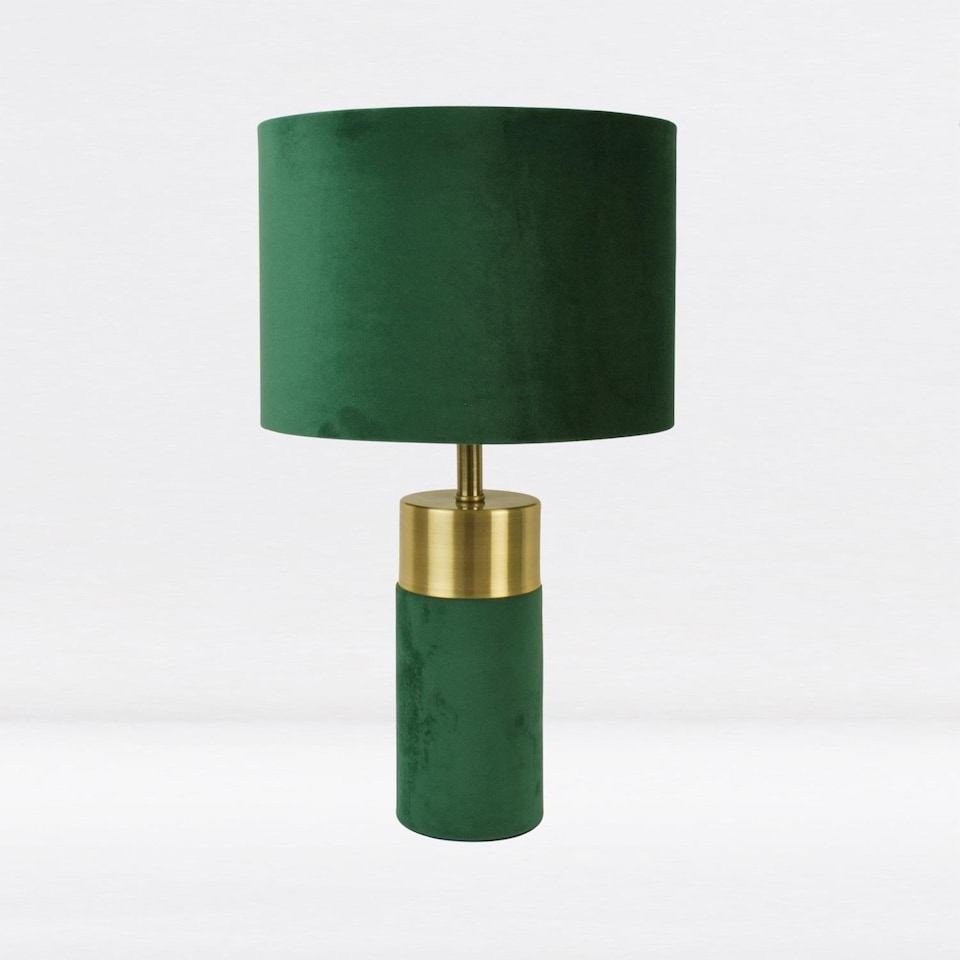 image 1 of Set of 2 Green Velour Velvet Table Lamps | Green | Bronze | Large | 2