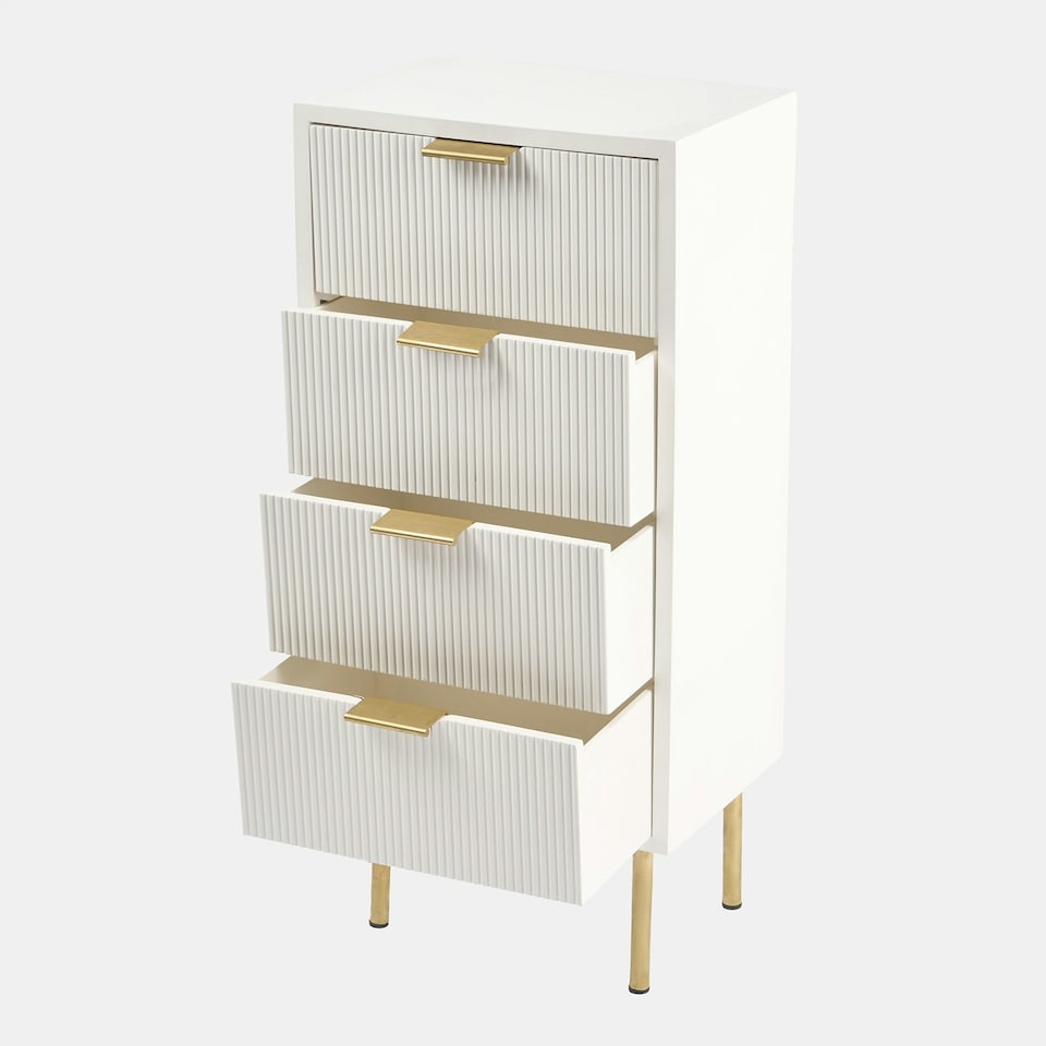 image 1 of OHS 4 Drawer Modern Ribbed Office Side Bedroom Nightstand Bedside Table - White