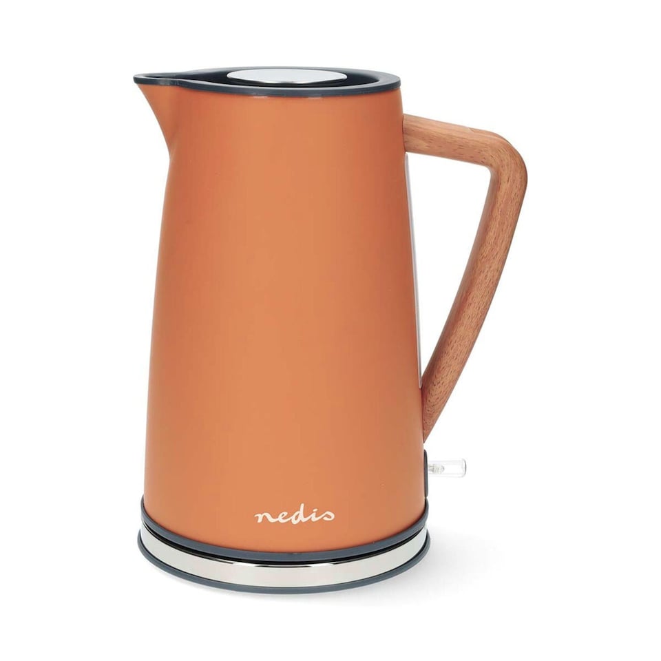 image 1 of Nedis 1.7L Soft Touch Jug Kettle with Wood Effect Handle, Overheat Protection, Removeable Filter, 2.2KW - Matte Orange