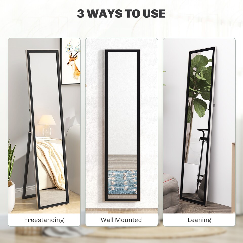 image 1 of HOMCOM Full Length Mirror, 37  157cm Wall Mounted, Leaning, Free Standing Mirror, Framed Full Body Mirror for Living Room, Bedroom, Black