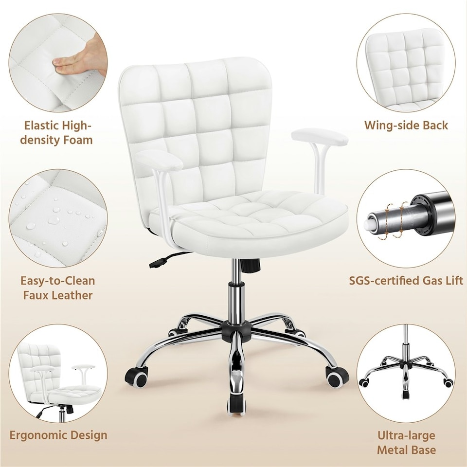 image 1 of Yaheetech Mid-Back PU Leather Office Task Chair with Rolling Wheels | White