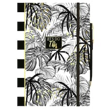 The Design Group Tropical Palm A5 Notebook & Pen - White/Black/Gold - One Size