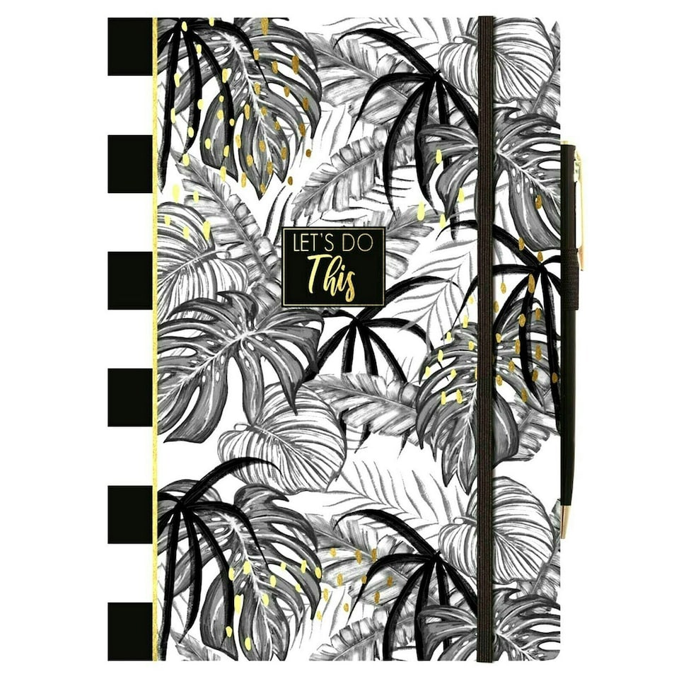 The Design Group Tropical Palm A5 Notebook & Pen - White/Black/Gold - One Size