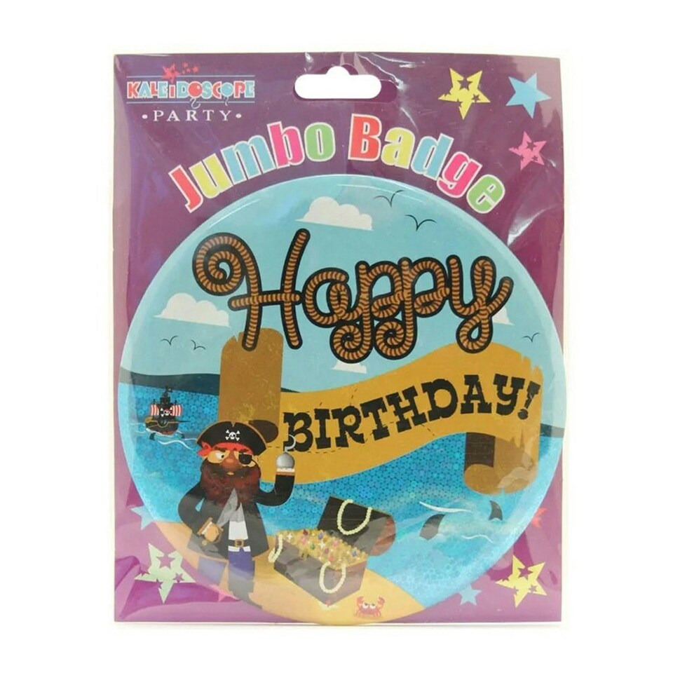 Kaleidoscope Pirate Happy Birthday Badge - Blue/Yellow/Black - One Size