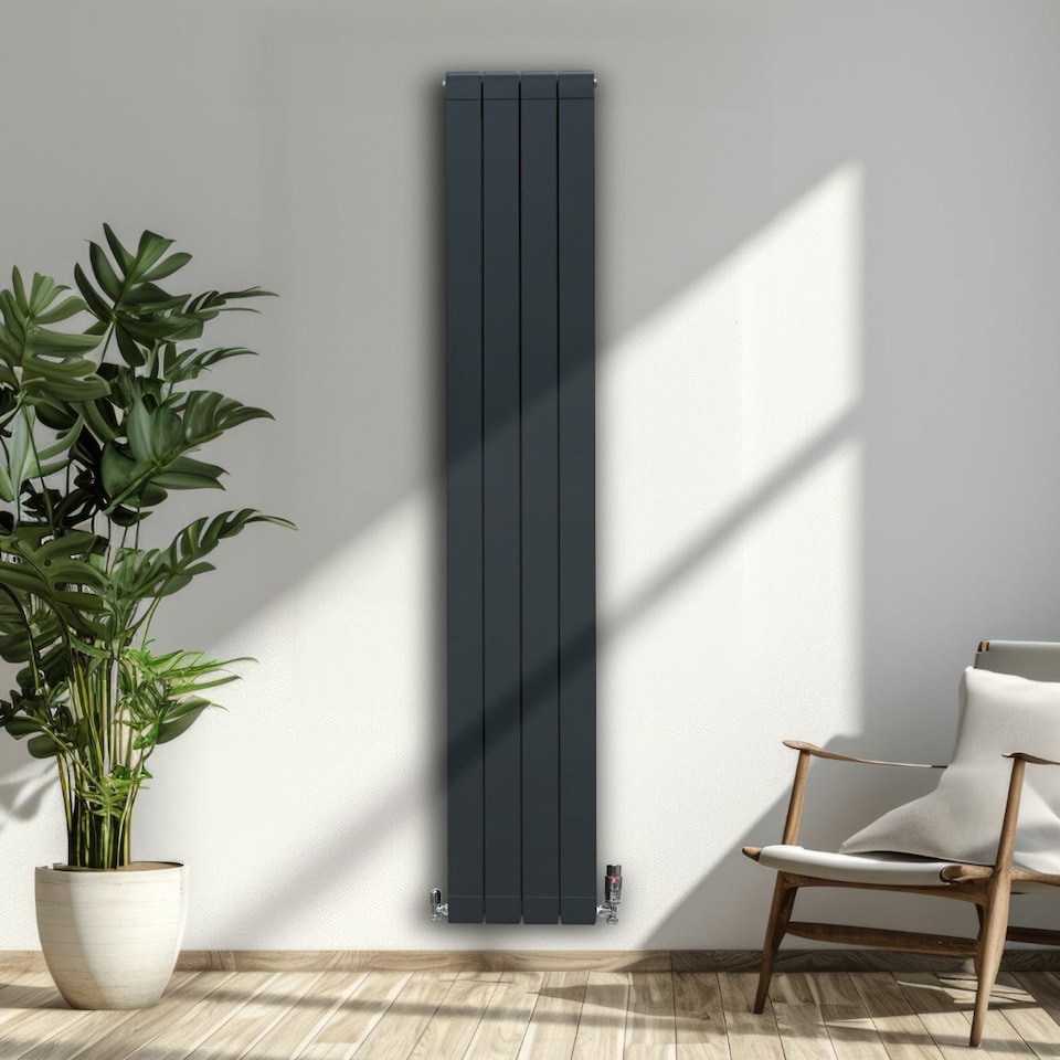 image 1 of Aluminium Radiator & Valves 1800mm x 315mm Anthracite Grey