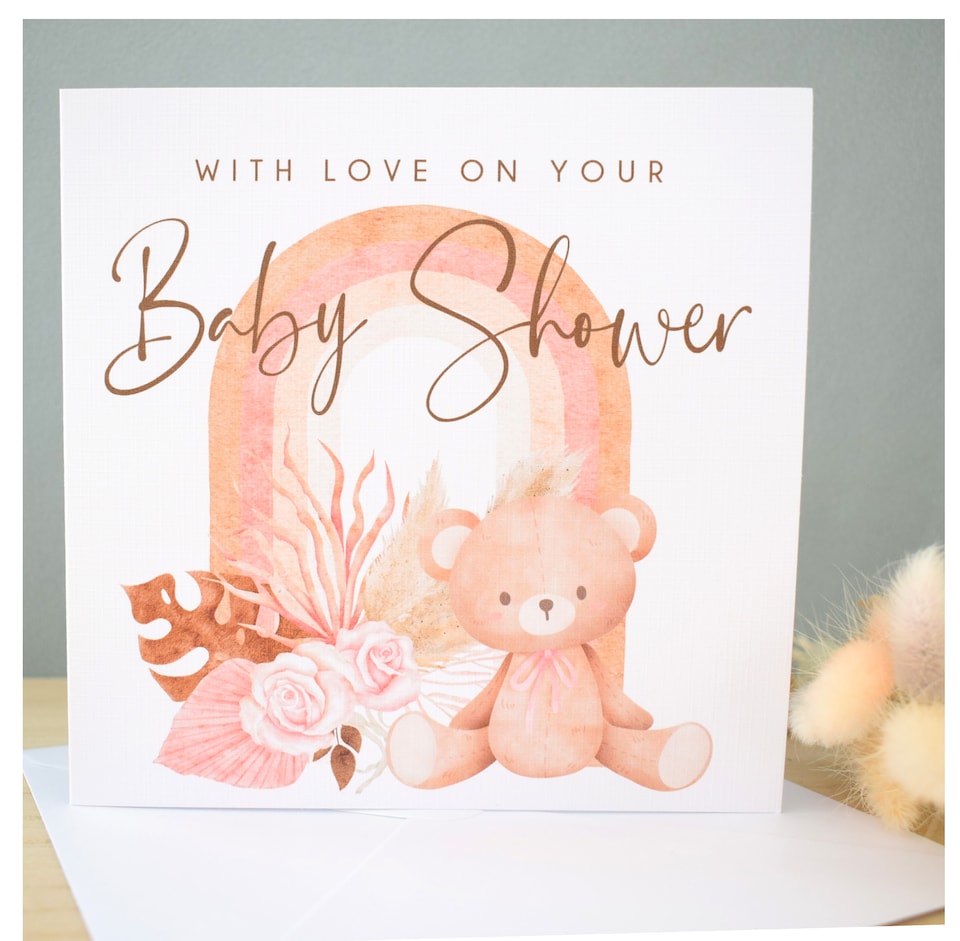 image 1 of Baby Shower Greeting Card Mummy Gift Neutral Abstract Arch Pampas Design